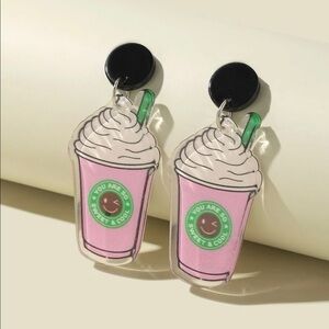 Frappuccino Pink Drink Cup Statement Earrings